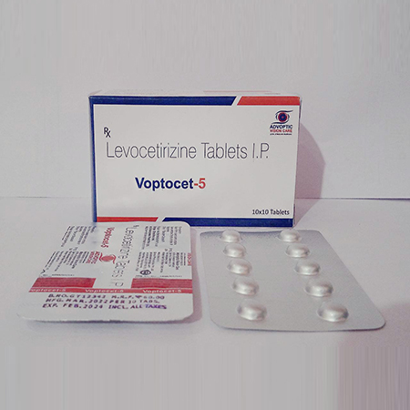 Product Name: Voptocet 5, Compositions of Voptocet 5 are Levocetirizine Tablets IP - Ronish Bioceuticals