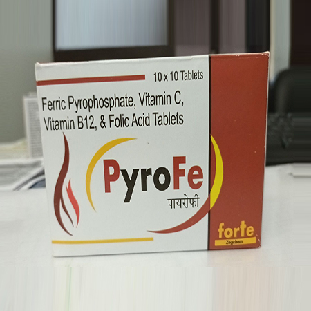 Product Name: Pyrofre, Compositions of Pyrofre are Ferric Pyrophosphate,Vitamin C ,Vitamin B12,& Folic Acid - Zegchem