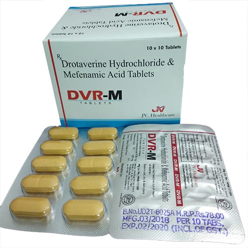 Product Name: DVR M Tablets, Compositions of DVR M Tablets are Drotaverine  - Mefenamic - JV Healthcare