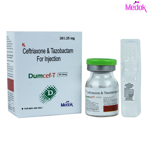 Product Name: Dumcef T, Compositions of Dumcef T are Ceftriaxone 250mg + Tazobactam 31.5mg - Medok Life Sciences Pvt. Ltd