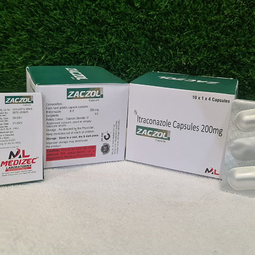 Product Name: Zaczol, Compositions of Zaczol are Itraconazone Capsules 200 mg - Medizec Laboratories