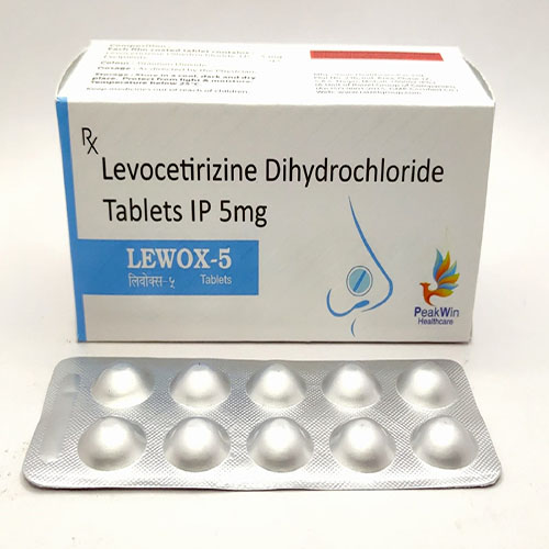 Product Name: Lewox 5, Compositions of Lewox 5 are Levocetirizine Dihydrochloride Tablets IP 5 mg - Peakwin Healthcare