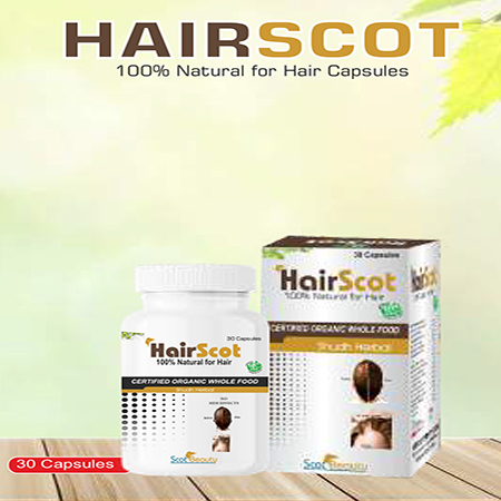 Product Name: Hairscot, Compositions of Hairscot are 100% Natural for Hair Capsules - Scothuman Lifesciences