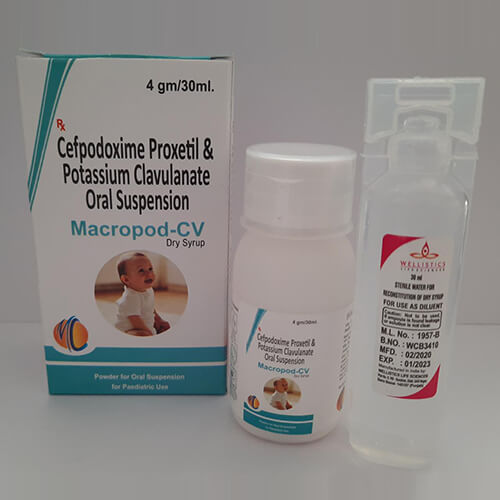 Product Name: Macropod CV Dry Syrup, Compositions of Macropod CV Dry Syrup are Cefpodoxime & Potassium Clavulanate Oral Suspension IP - Macro Labs Pvt Ltd