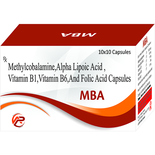 Product Name: MBA, Compositions of MBA are Methylcobalamin,Alpha Lipoic Acid Vitamin B1,Vitamin B6,and Folic acid Capsules - Ambrosia Pharma