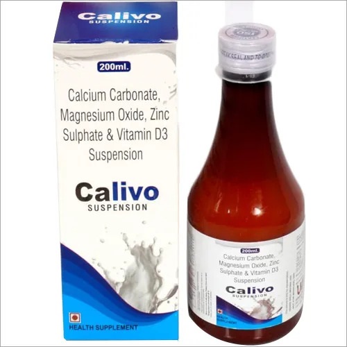Product Name: Calivo, Compositions of Calcium-Carbonate-Magnesium-Oxide-Zinc-Sulphate-Vitamin-D3-Suspension are Calcium-Carbonate-Magnesium-Oxide-Zinc-Sulphate-Vitamin-D3-Suspension - Yodley LifeSciences Private Limited