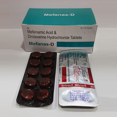 Product Name: Mefanas D, Compositions of Mefanas D are Mefenamic Acid & Drotavarine Hydrochloride Tablets - Safe Life Care