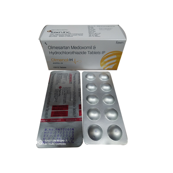 Product Name: OLMENOL H, Compositions of Olmesartan 20 mg + Hydrochlorothiazide 12.5 mg are Olmesartan 20 mg + Hydrochlorothiazide 12.5 mg - Fawn Incorporation
