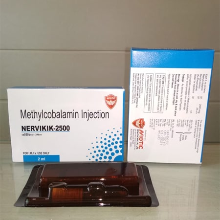 Product Name: Nervikik 2500, Compositions of Nervikik 2500 are Methylcobalamin Injection - Aviotic Healthcare Pvt. Ltd