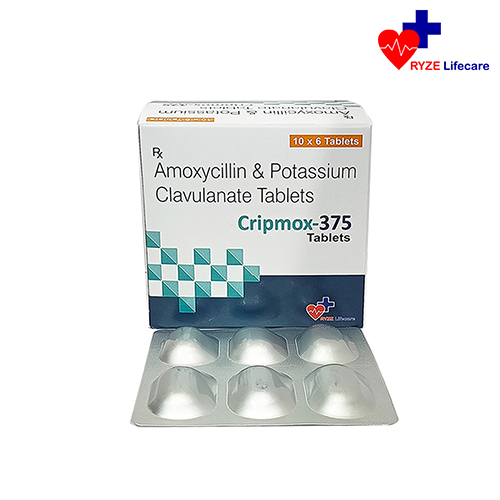 Product Name: Cripmox 375 Tablets , Compositions of Cripmox 375 Tablets  are Amoxycillin, potassium Clavulanate Tablets IP - Ryze Lifecare