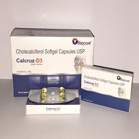 Product Name: CALCRUZ D3, Compositions of CALCRUZ D3 are Cholecalcifeerol Softgel Capsules USP - Biocruz Pharmaceuticals Private Limited