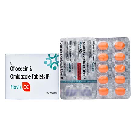 Product Name: FLOVIX OZ, Compositions of FLOVIX OZ are Ofloxacin & Ornidazole Tablets IP - Cista Medicorp
