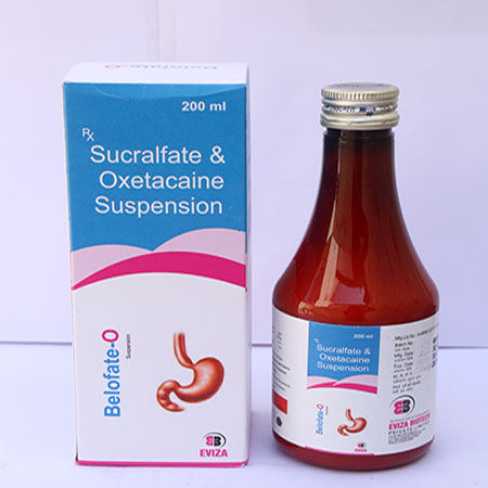 Product Name: Belofate O, Compositions of Belofate O are Sucralfate & Oxetacaine Suspension - Eviza Biotech Pvt. Ltd