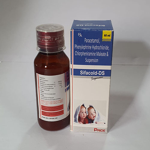 Product Name: Sifacold DS, Compositions of Sifacold DS are Paracetamol Phenylephrine Hydrochloride,Chlorpheniramine Maleate & Suspension - Pride Pharma