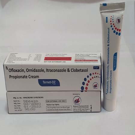 Product Name: Ternet OZ, Compositions of Ternet OZ are Ofloxacin,Ornidazole,Itraconazole & Clobetasol Propionate Cream - Biotanic Pharmaceuticals