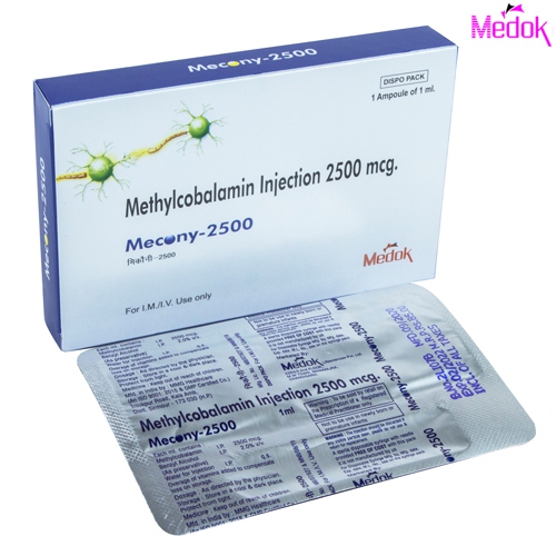Product Name: Mecony 2500, Compositions of Mecony 2500 are Methylcobalamin 2500mcg - Medok Life Sciences Pvt. Ltd