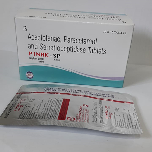 Product Name: Pinak SP, Compositions of Pinak SP are Aceclofenac, Paracetamol and Serratiopeptidase Tablets - Altop HealthCare