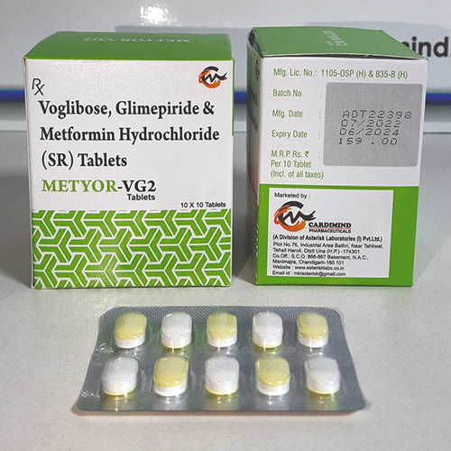 Product Name: Metyor VG2, Compositions of Metyor VG2 are Voglibose,Glimepride & Metfortin Hydrochloride (SR) Tablets - Asterisk Laboratories