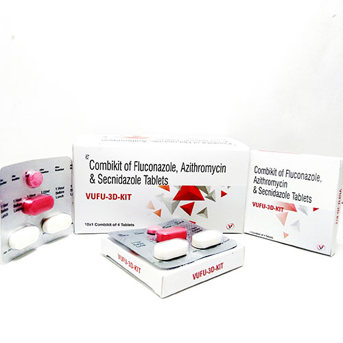 Product Name: Vufu 3D Kit, Compositions of Vufu 3D Kit are FLUCONAZOLE150MG Plus AZITHROMYCIN 1GM+SCNIDAZOLE1GM - Voizmed Pharma Private Limited