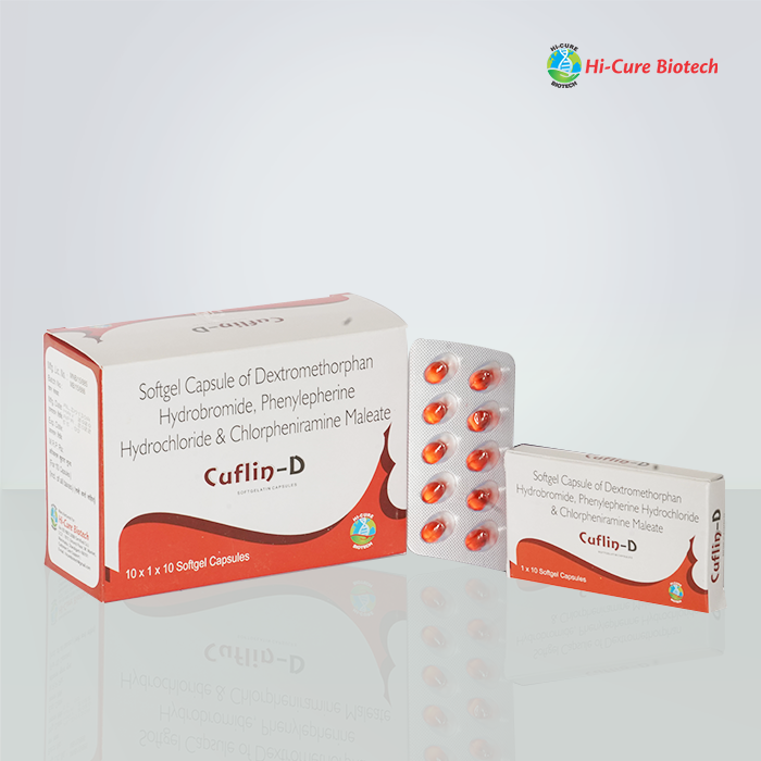 Product Name: CUFLIN D, Compositions of CUFLIN D are DEXTROMETHORPHAN 10 MG + PHENYL EPHERINE 5 MG + CPM 2 MG - Reomax Care