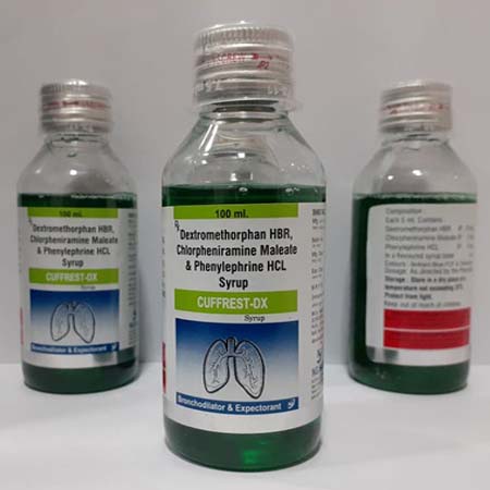 Product Name: CUFFREST DX, Compositions of CUFFREST DX are Dextromethorphan HBr, Chlorpheniramine, Maleate & Phenylphrine HCL Syrup - Acinom Healthcare