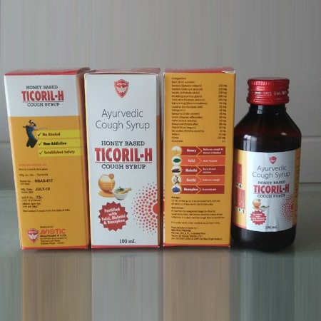 Product Name: Ticoril H, Compositions of Ticoril H are An Ayurvedic Cough Syrup - Aviotic Healthcare Pvt. Ltd