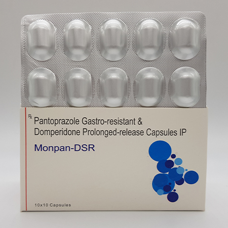 Product Name: Monpan DSR, Compositions of Monpan DSR are Pantoprazole Gastro-resistant and Domperidone Prolonged-release Casules IP - Acinom Healthcare