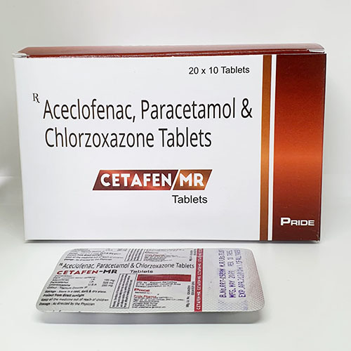 Product Name: Cetafen MR, Compositions of Cetafen MR are Aceclofenac,Paracetamol & Chlorzoxazone Tablets - Pride Pharma