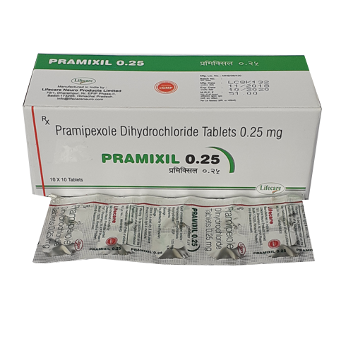 Product Name: Pramixil 0.25, Compositions of Pramixil 0.25 are Pramipexole Dihydrochloride Tablets 0.25mg - Lifecare Neuro Products Ltd.