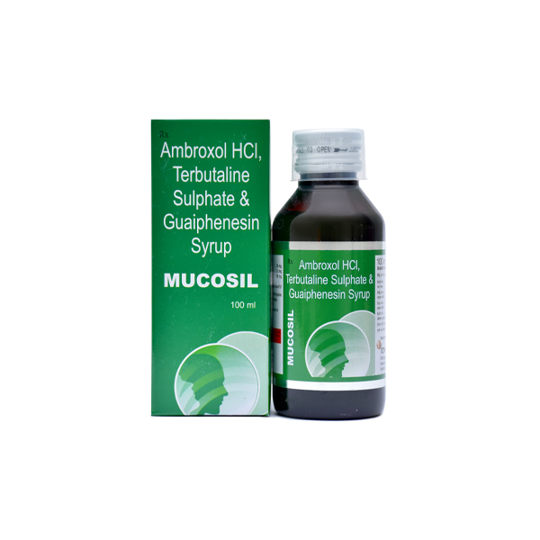 Product Name: MUCOSIL 100, Compositions of MUCOSIL 100 are Ambroxol HCL 30 mg,Terbutaline Sulphate 2.25 Guaiphensin 100 mg Menthol - Fawn Incorporation