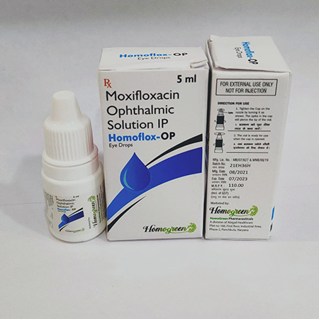 Product Name: Homoflox Op, Compositions of are Moxifloxacin Ophthalmic Solution IP - Abigail Healthcare