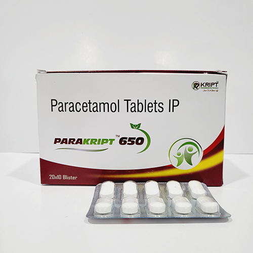 Product Name: PARAKRIPT 650, Compositions of PARAKRIPT 650 are Paracetamol tablets IP - Kript Pharmaceuticals