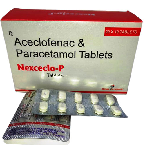 Product Name: Nexceclo P, Compositions of Nexceclo P are ACECLOFENAC 100 MG  PARACETAMOL 325 MG  - Bionexa Organic