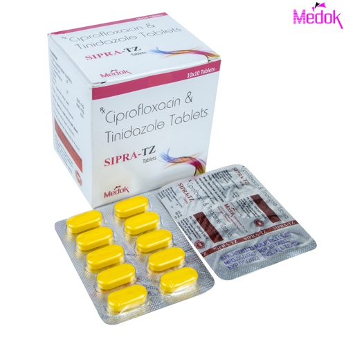 Product Name: Sipra TZ, Compositions of Sipra TZ are Ciprofloxacin  Tinidazole tablet - Medok Life Sciences Pvt. Ltd