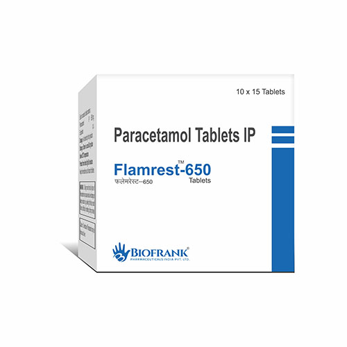 Product Name: Flamrest 650, Compositions of Flamrest 650 are Paracetamol Tablets IP - Biofrank Pharmaceuticals (India) Pvt. Ltd