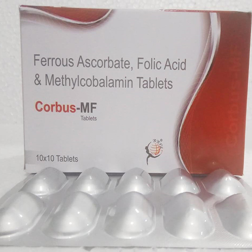 Product Name: CORBUS MF, Compositions of CORBUS MF are Ferrous Ascrobate & Folic Acid & Methylcobalamin Tablets - Biomax Biotechnics Pvt. Ltd