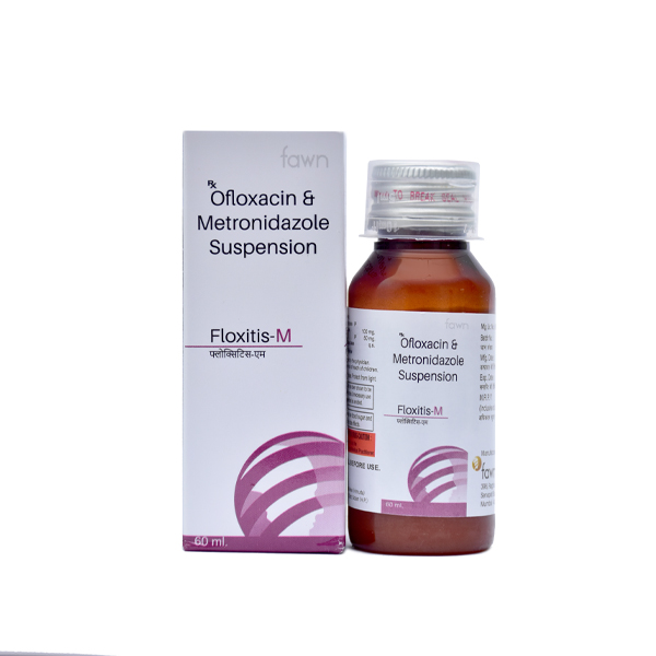 Product Name: FLOXITIS M, Compositions of FLOXITIS M are Ofloxacin and Metronidazole Suspension (50mg+100mg) - Fawn Incorporation