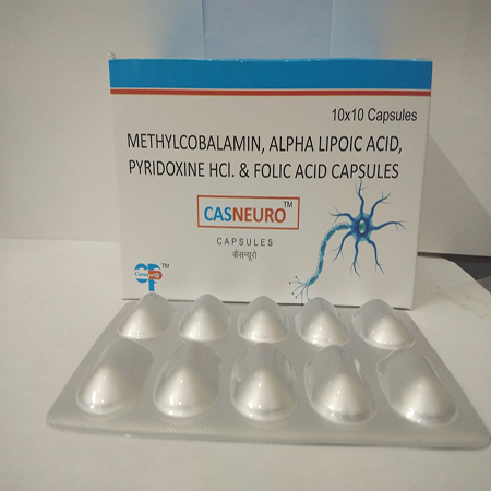 Product Name: Casneuro, Compositions of Casneuro are Mehylcobalamin Alpha Lipoic Acid , Pyridoxime HCL & Folic Acid Capsules - Cassopeia Pharmaceutical Pvt Ltd