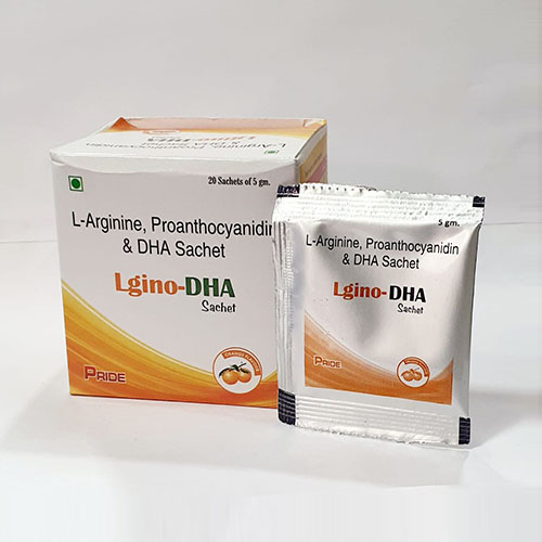 Product Name: Lgino Dha, Compositions of Lgino Dha are L-Arginine,Proanthocyanidin & DHA Sachet - Pride Pharma