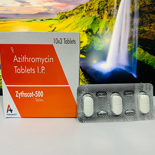 Product Name: Zythscot 500, Compositions of Zythscot 500 are Azithromycin Tablets I.P. - Adenscot Healthcare Pvt. Ltd.