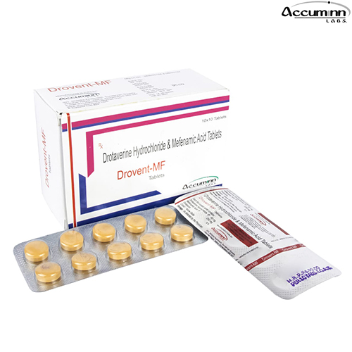 Product Name: Drovent MF, Compositions of Drovent MF are Drotaverine Hydrochloride & Mefenamic Acid Tablets - Accuminn Labs