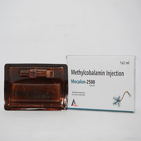 Product Name: MECALEN 2500, Compositions of MECALEN 2500 are Methylcobalamin Injection - Alencure Biotech Pvt Ltd