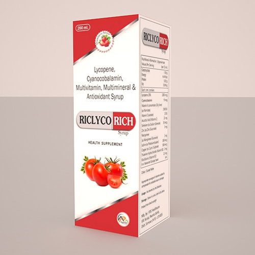 Product Name: Riclyco Rich, Compositions of Riclyco Rich are Lycopene, Cyanocobalamin, Multivitamin, Multiminerals & Antioxidant Syrup - Aseric Pharma