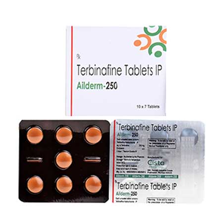 Product Name: Ailderm 250, Compositions of Ailderm 250 are Terbinafine 250 mg - Cista Medicorp