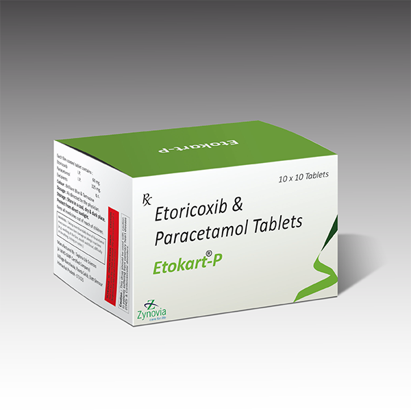 Product Name: Etokart P, Compositions of Etokart P are Etoricoxib & Paracetamol Tablets - Zynovia Lifecare