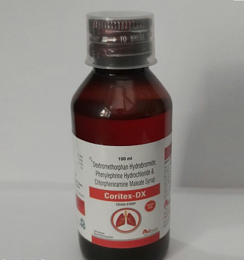 Product Name: Coritex DX, Compositions of Coritex DX are Dextromethorphan Hydrobromide,Phenylephrin Hydrochloride and Chlorpheniramine Maleate Syrup - Aidway Biotech