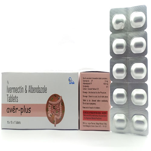 Product Name: Aver Plus, Compositions of Aver Plus are Lvermectin & Albendazole Tablets - Arlak Biotech