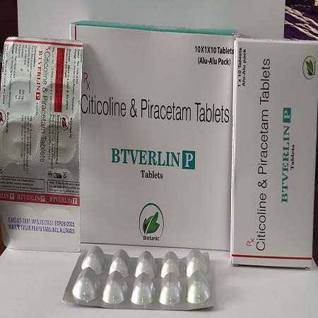 Product Name: Btverlin P, Compositions of Btverlin P are Citicoline & Piracetam Tablets - Biotanic Pharmaceuticals