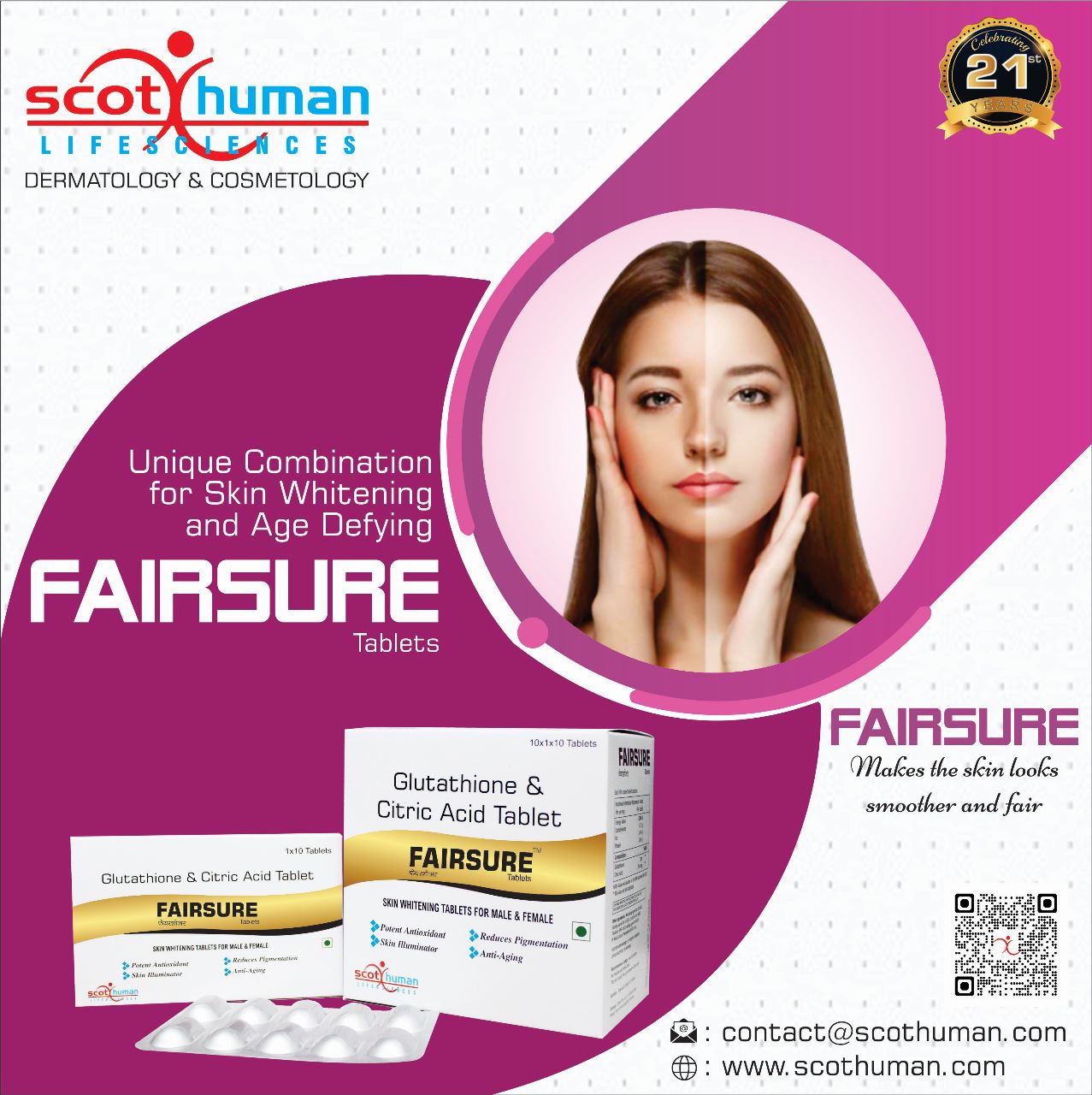 Product Name: Fairsure, Compositions of Fairsure are Glutathione and Citric Acid Tablets - Pharma Drugs and Chemicals