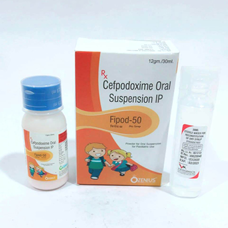 Product Name: FIPOD 50, Compositions of FIPOD 50 are Cefpodoxime Proxetil Oral Suspension IP - Ozenius Pharmaceutials